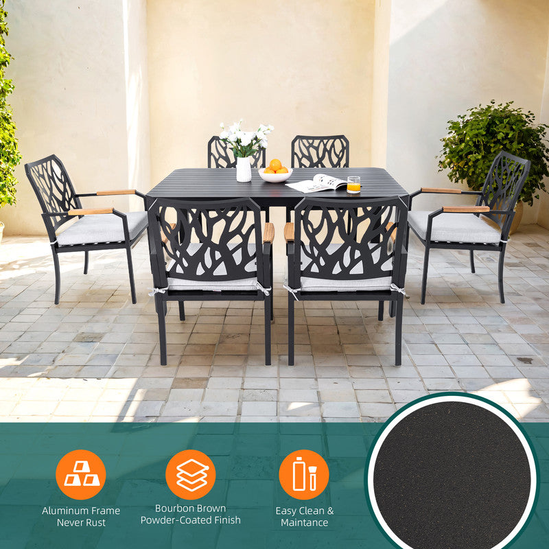 Arvello Black Rectangle Aluminum Outdoor Dining Table with Umbrella Hole