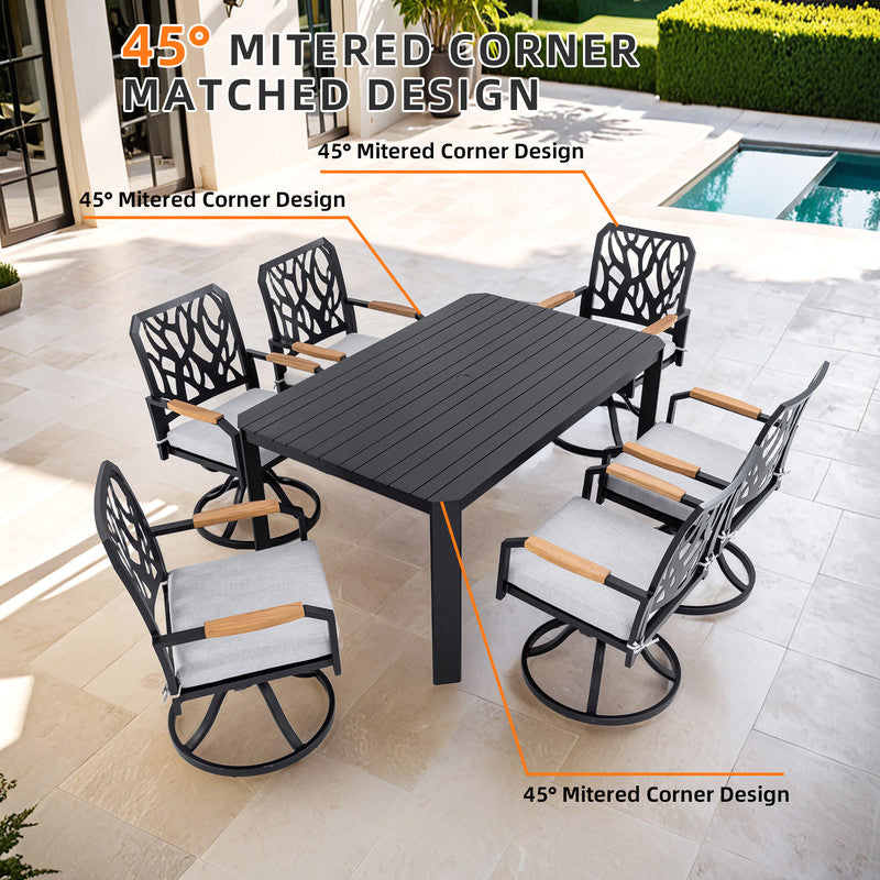 Arvello 7-Piece Aluminum Outdoor Dining Set with Swivel Rocking Chairs Sunbrella Cushions