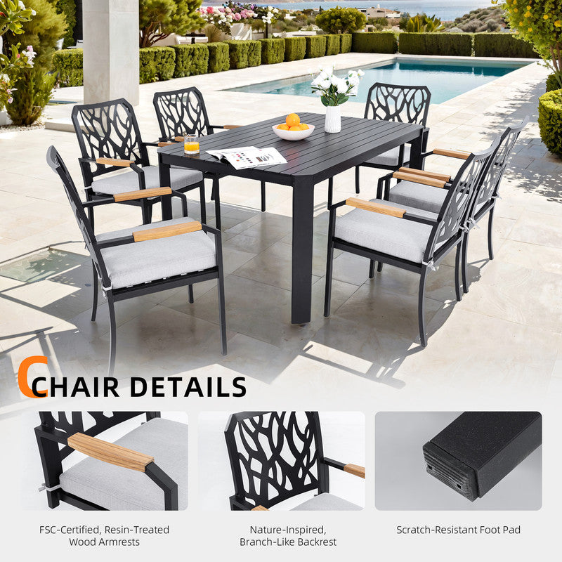 Arvello Aluminum Outdoor Dining Chair with Branch-Like Backrest Sunbrella Cushions (2-Pack)