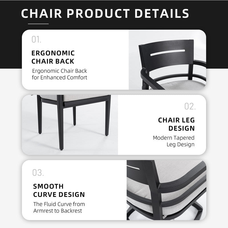 Cavallo 7-Piece Aluminum Outdoor Dining Set with Black Marble-Look Sintered Stone Tabletop and Sunbrella Cushions