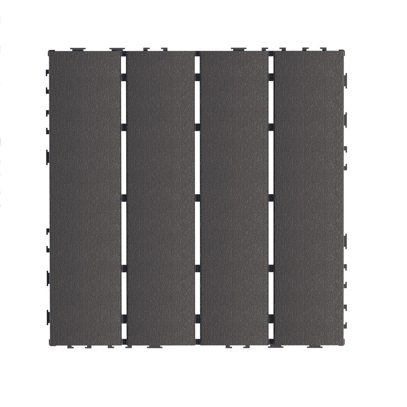 12 in. x 12 in. Plastic Interlocking Deck Tiles, Waterproof 4-slat Flooring Tile in Brown(44-Pack)