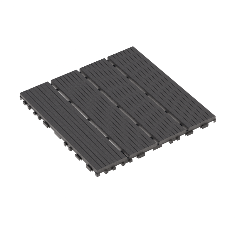 12 in. x 12 in. Plastic Interlocking Deck Tiles, 4-slat Outdoor Flooring Tile in Brown(44-Pack)