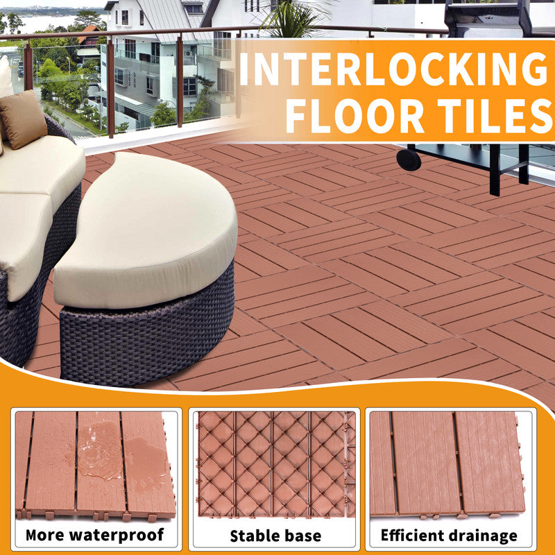 1ft. x 1ft. Patio Plastic Interlocking Deck Tiles, Deck Tiles Interlocking Outdoor All Weather (44 per Case)
