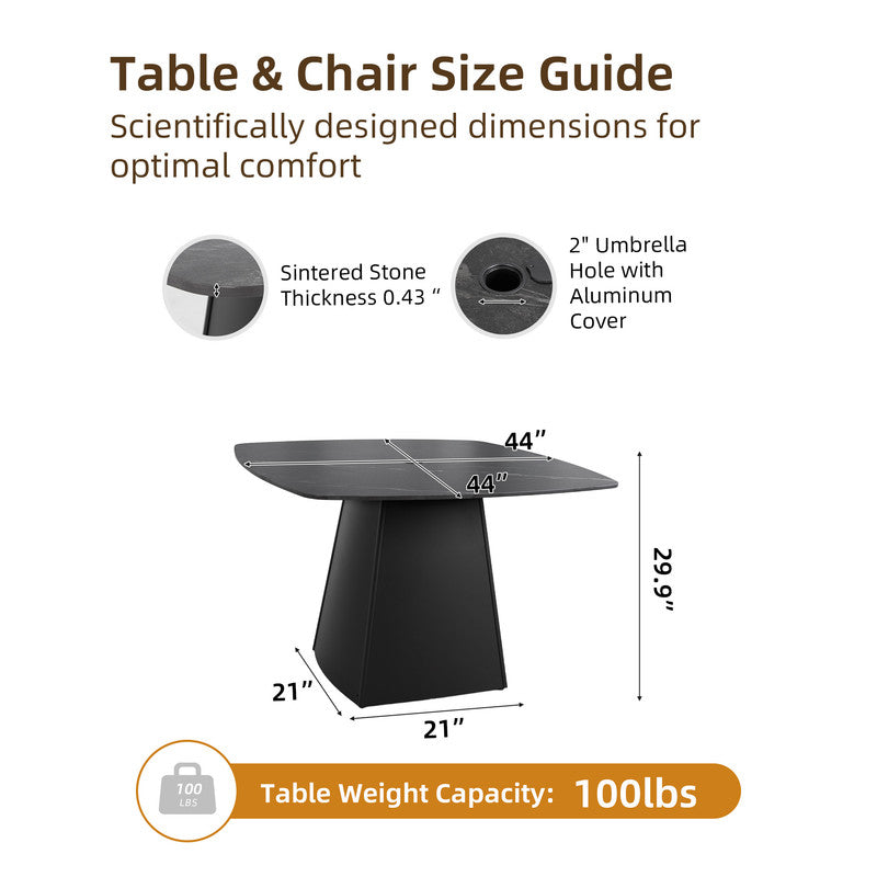 Cavallo 44'' Rounded Square Outdoor Pedestal Dining Table with Greek Marble-Look Sintered Stone Top