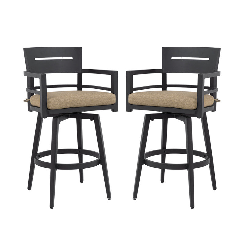 Barvallo Swivel Aluminum Outdoor Bar Stool with Sunbrella Cast Silver Cushion (2-Pack)