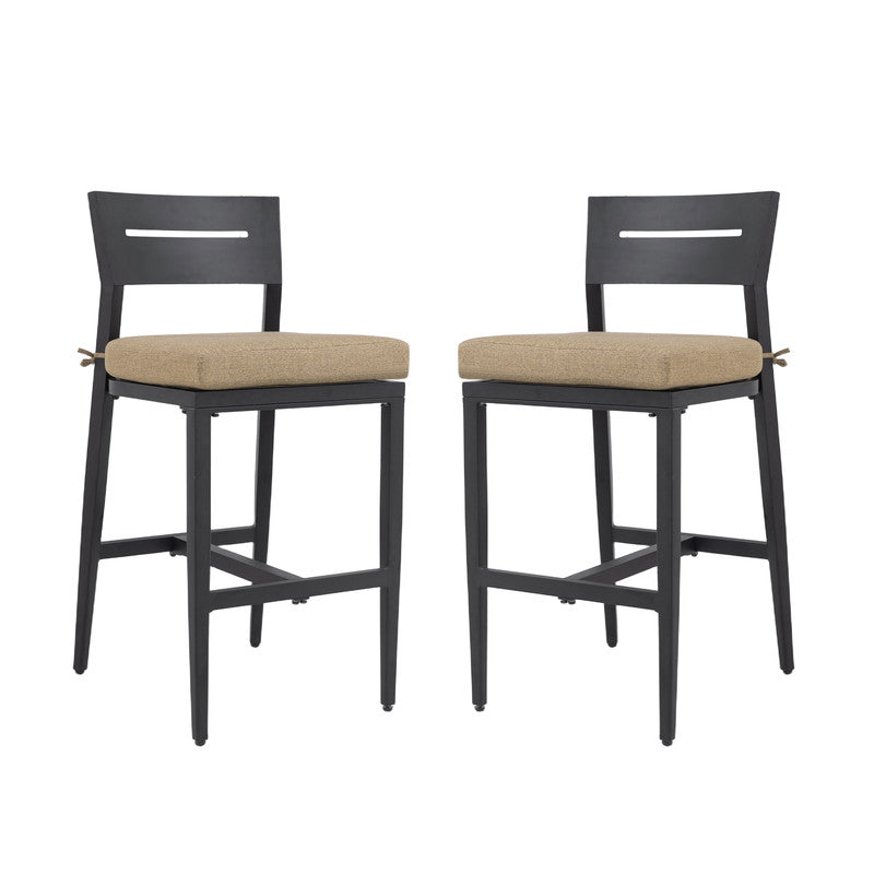 Barvallo Aluminum Outdoor Bar Stool with Sunbrella Cast Silver Cushion (2-Pack)