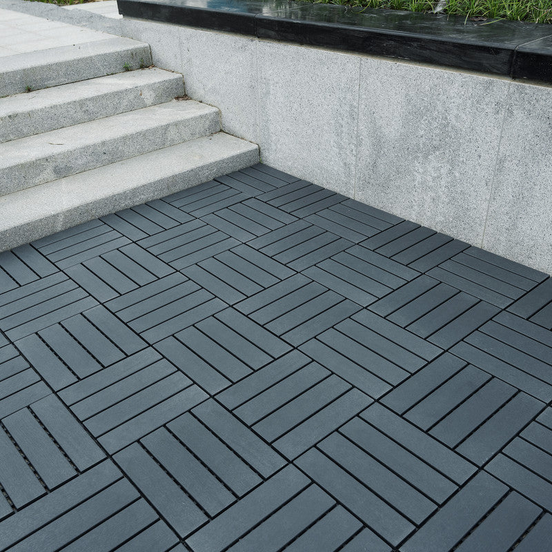 12 in. x 12 in. Plastic Interlocking Deck Tiles, Waterproof 4-slat Flooring Tile in Brown(44-Pack)