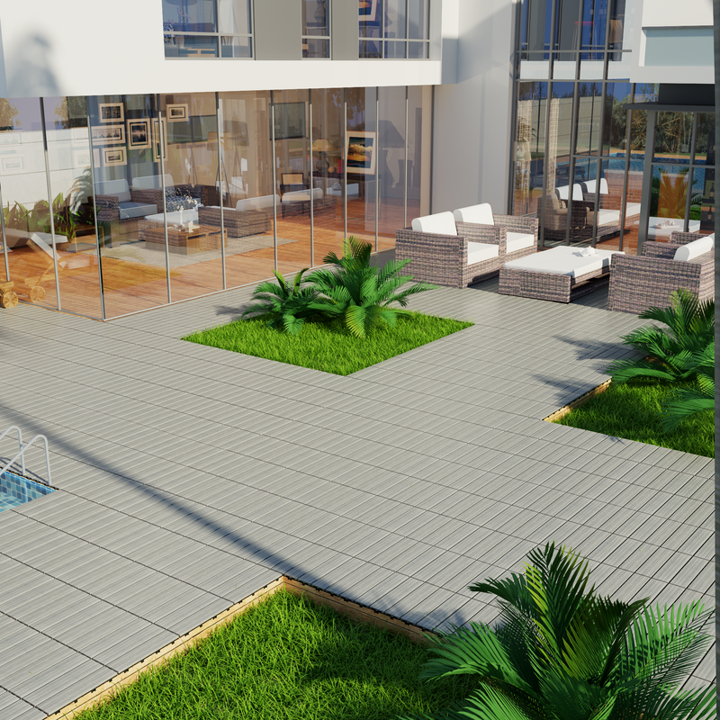 Wood-Plastic Composite Patio Deck Tiles, 12 in. x 12 in. Interlocking Deck Tiles in Light Grey