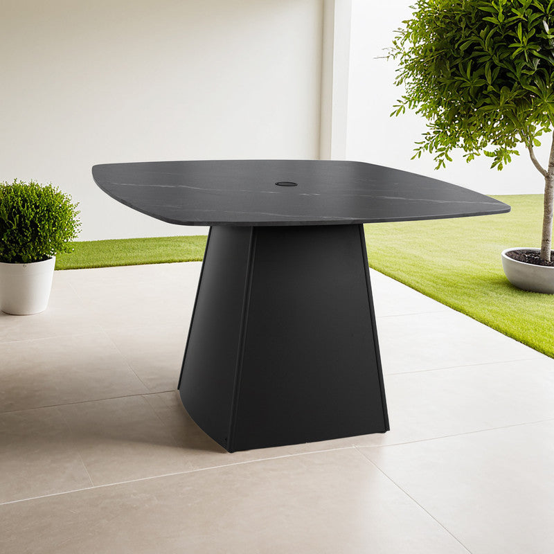 Cavallo 44'' Rounded Square Outdoor Pedestal Dining Table with Greek Marble-Look Sintered Stone Top