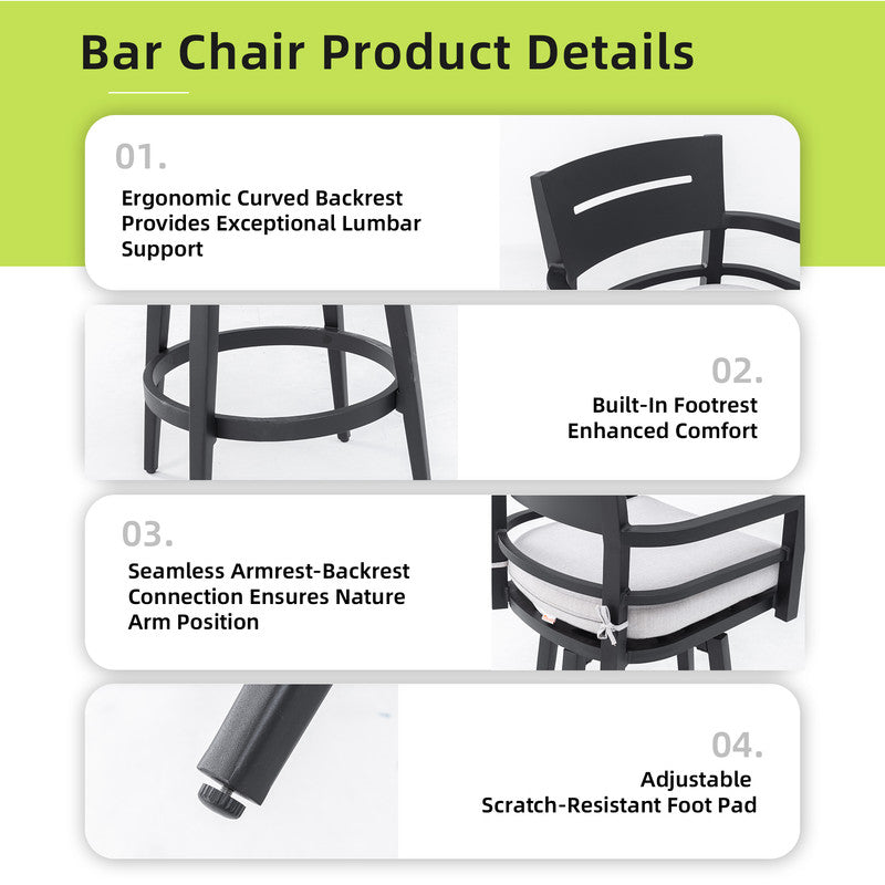 Barvallo Swivel Aluminum Outdoor Bar Stool with Sunbrella Cast Silver Cushion (2-Pack)