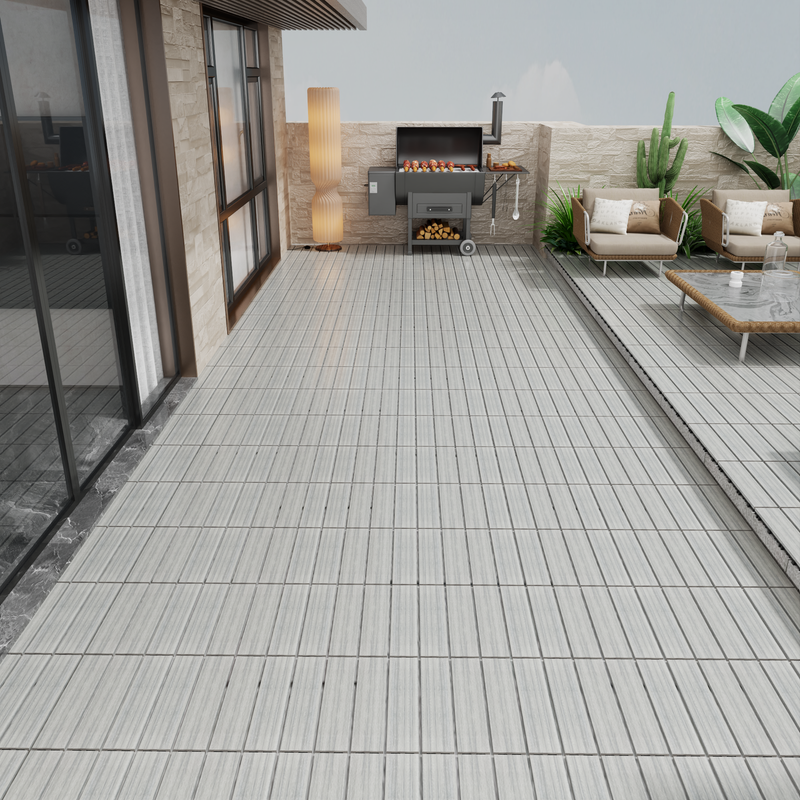 Wood-Plastic Composite Patio Deck Tiles, 12 in. x 12 in. Interlocking Deck Tiles in Light Grey