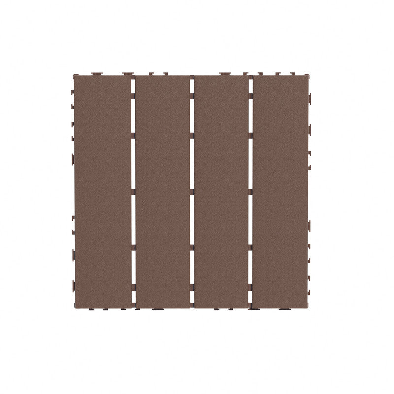 12 in. x 12 in. Plastic Interlocking Deck Tiles, Waterproof 4-slat Flooring Tile in Brown(44-Pack)