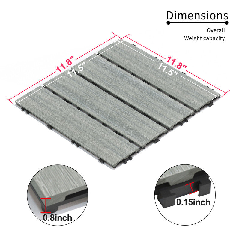 Wood-Plastic Composite Patio Deck Tiles, 12 in. x 12 in. Interlocking Deck Tiles in Light Grey