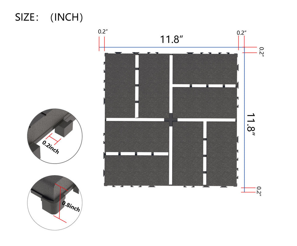 12 in. x 12 in. Plastic Interlocking Deck Tiles, Waterproof 8-slat Flooring Tile in Brown(44-Pack)