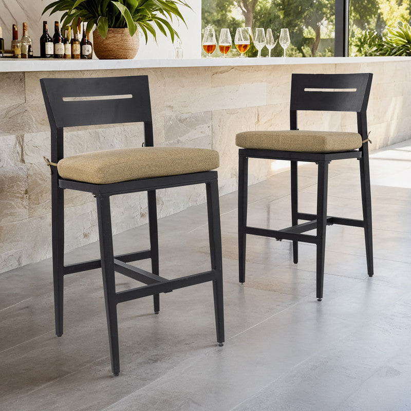 Barvallo Aluminum Outdoor Bar Stool with Sunbrella Cast Silver Cushion (2-Pack)
