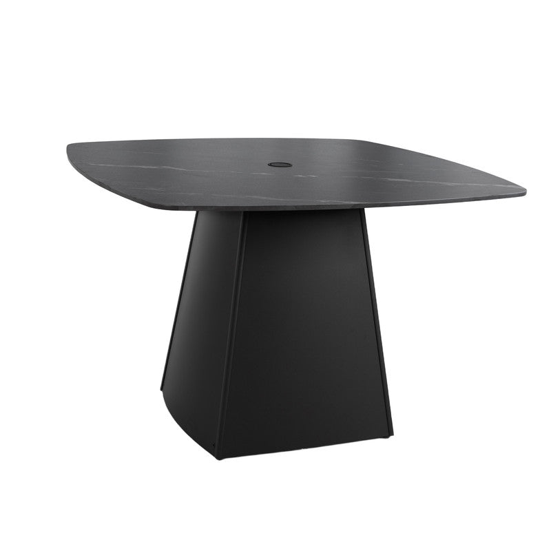 Cavallo 44'' Rounded Square Outdoor Pedestal Dining Table with Greek Marble-Look Sintered Stone Top