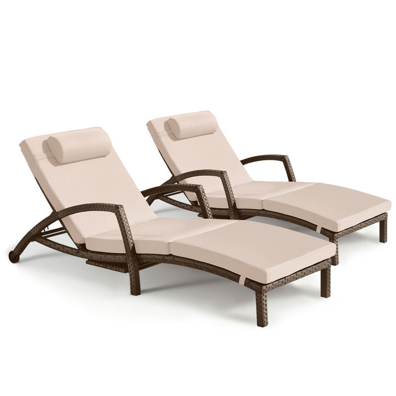 Chaise Lounge Chairs Outdoor Set of 2, Comfy Outside Wicker Patio Pool Lounge Chair w/ 5 Adjustable Back Angle, Cup Holder, Thicken Cushion