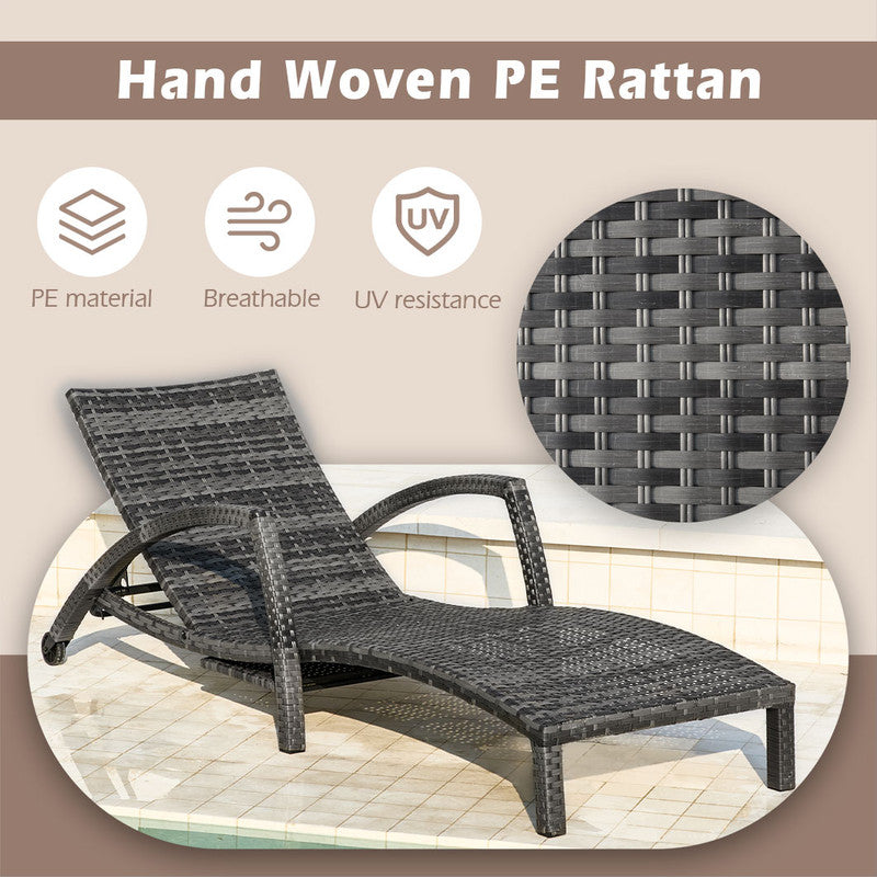 Chaise Lounge Chairs Outdoor Set of 2, Comfy Outside Wicker Patio Pool Lounge Chair w/ 5 Adjustable Back Angle, Cup Holder, Thicken Cushion
