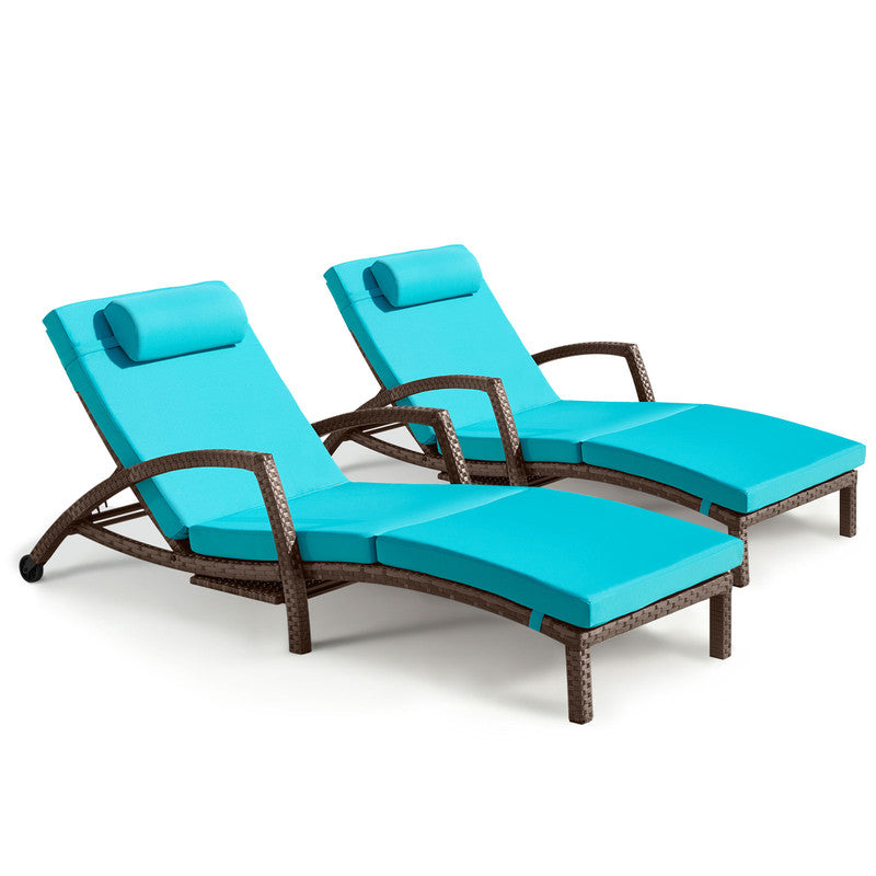 Chaise Lounge Chairs Outdoor Set of 2, Comfy Outside Wicker Patio Pool Lounge Chair w/ 5 Adjustable Back Angle, Cup Holder, Thicken Cushion