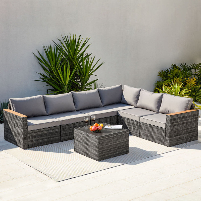 Exclusive Quick Install Patio Furniture Set, 7 Pieces Outdoor Patio Furniture, Durable Wicker Outdoor Couch Patio Sectional Sofa Conversation Sets for Backyard, Lawn, Outside