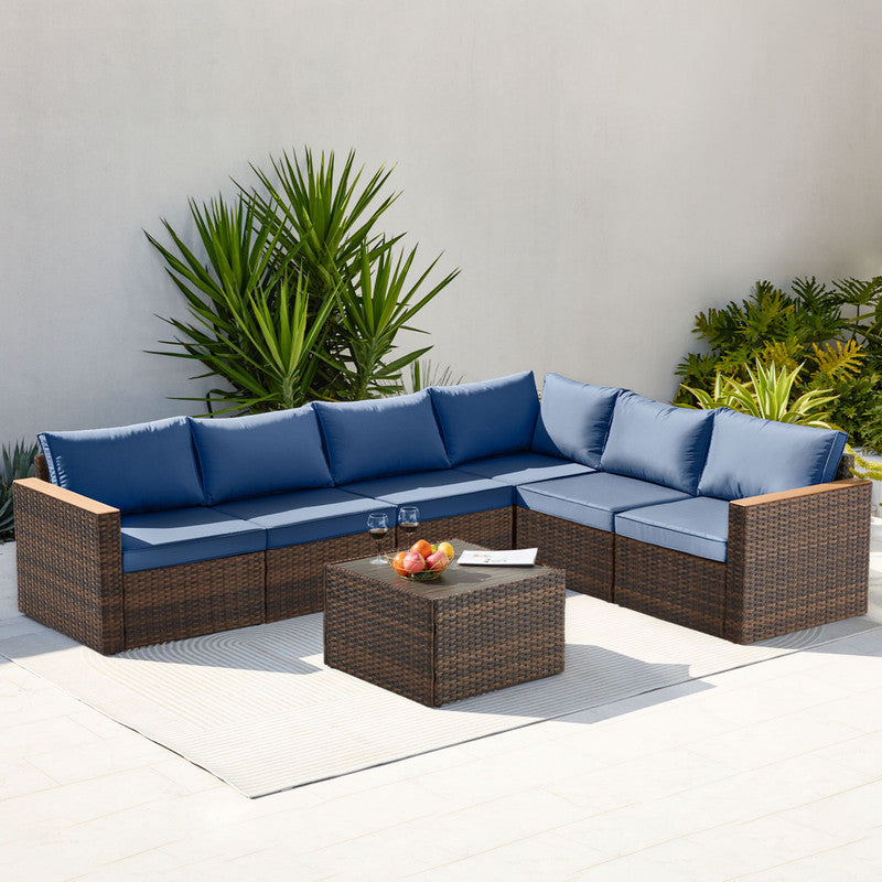 Exclusive Quick Install Patio Furniture Set, 7 Pieces Outdoor Patio Furniture, Durable Wicker Outdoor Couch Patio Sectional Sofa Conversation Sets for Backyard, Lawn, Outside
