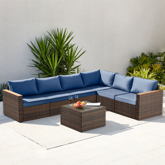 Exclusive Quick Install Patio Furniture Set, 7 Pieces Outdoor Patio Furniture, Durable Wicker Outdoor Couch Patio Sectional Sofa Conversation Sets for Backyard, Lawn, Outside
