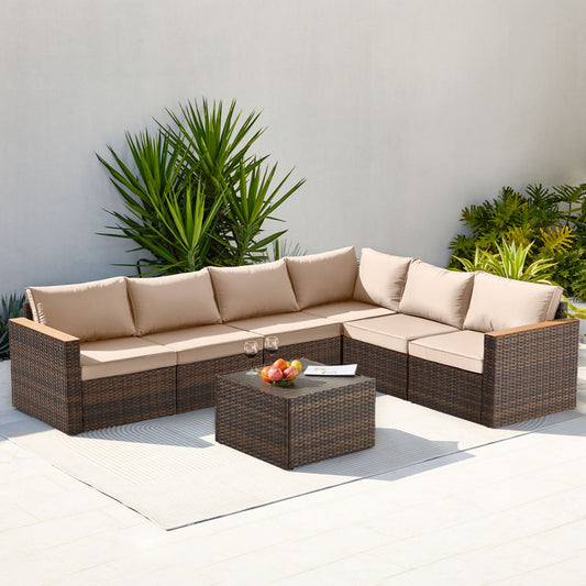 Exclusive Quick Install Patio Furniture Set, 7 Pieces Outdoor Patio Furniture, Durable Wicker Outdoor Couch Patio Sectional Sofa Conversation Sets for Backyard, Lawn, Outside