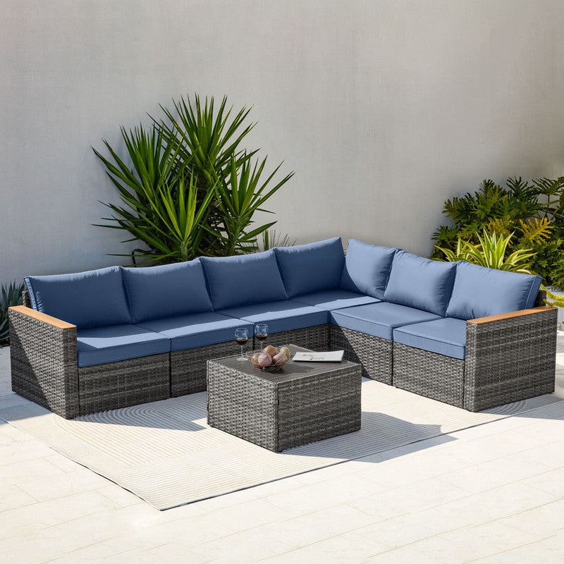 Exclusive Quick Install Patio Furniture Set, 7 Pieces Outdoor Patio Furniture, Durable Wicker Outdoor Couch Patio Sectional Sofa Conversation Sets for Backyard, Lawn, Outside