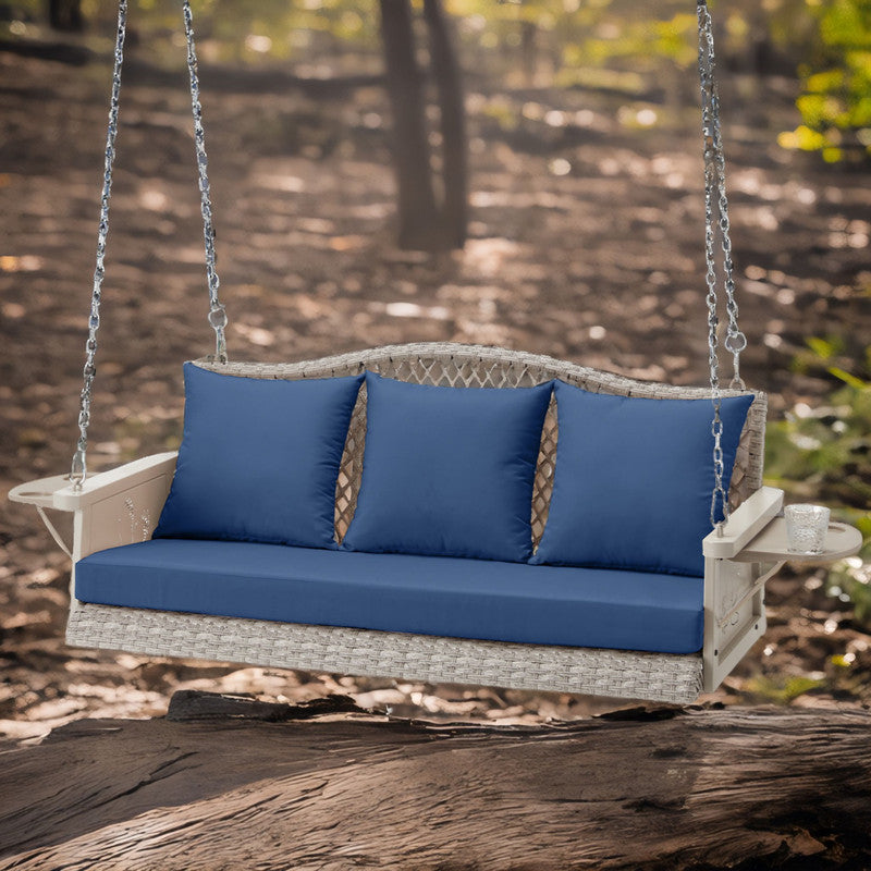 Upgraded Wicker Hanging Porch Swing Heavy Duty 900 LBS 3-Seat Outdoor Patio Swing Chair Bench for Adult w/ 8.9ft Hanging Chains Cushions and Cup Holder