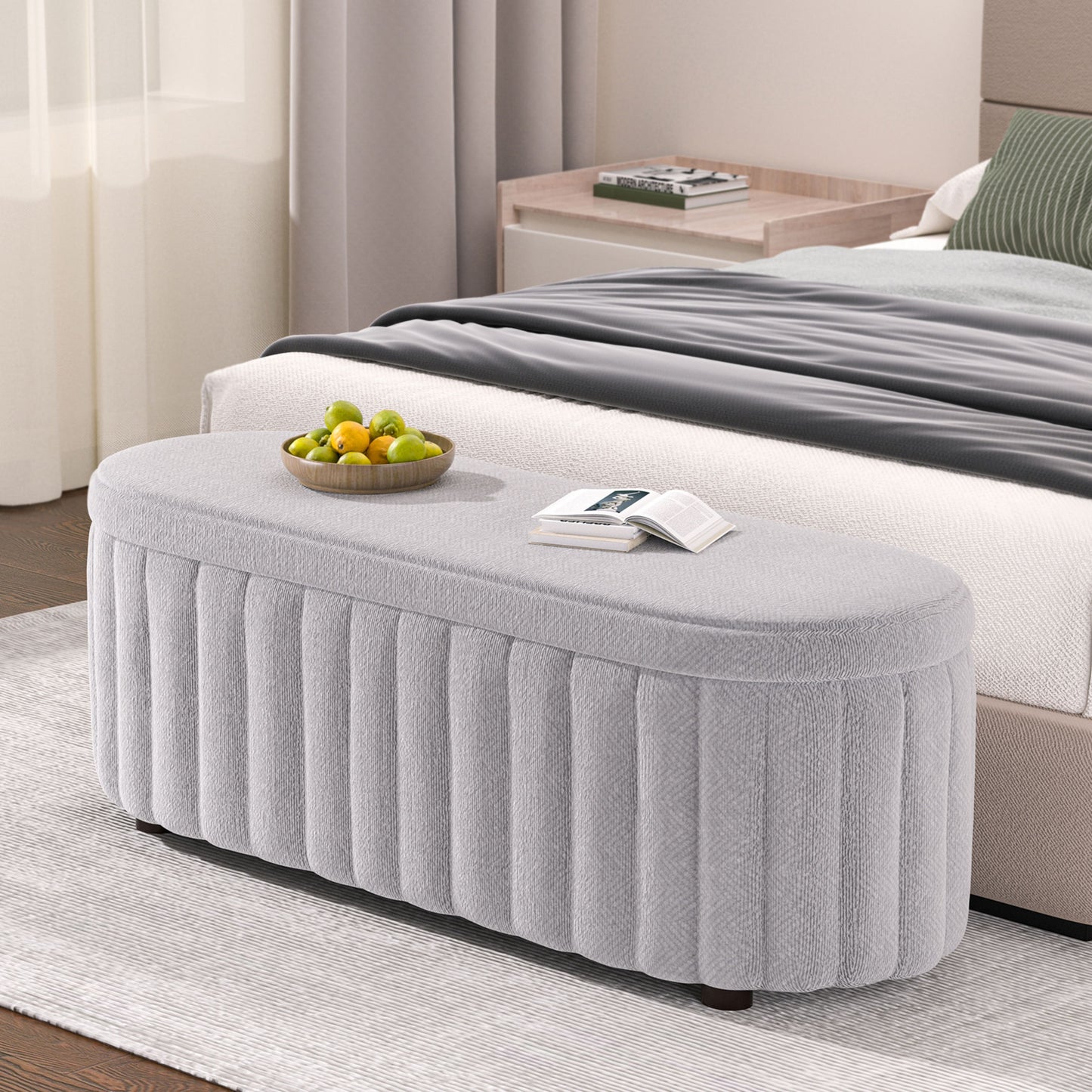 46.1" Storage Bench, Upholstered Ottoman with Safety Hinge, Large Storage Bench for Bedroom, Living Room, Entryway & Closet