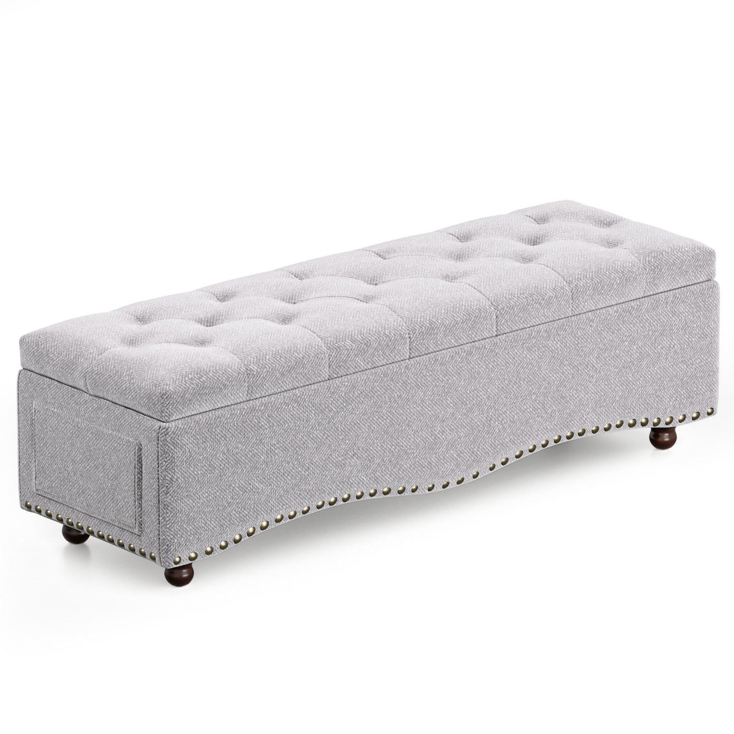 48.5" Storage Bench, Tufted Upholstered End-of-Bed Ottoman with Safety Hinge, Nailhead Trim & Side Pockets for Bedroom, Entryway & Living Room