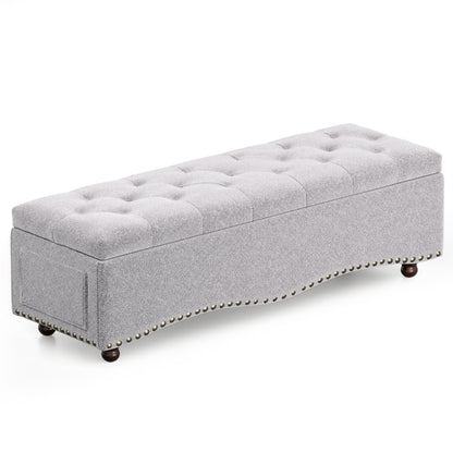 48.5" Storage Bench, Tufted Upholstered End-of-Bed Ottoman with Safety Hinge, Nailhead Trim & Side Pockets for Bedroom, Entryway & Living Room