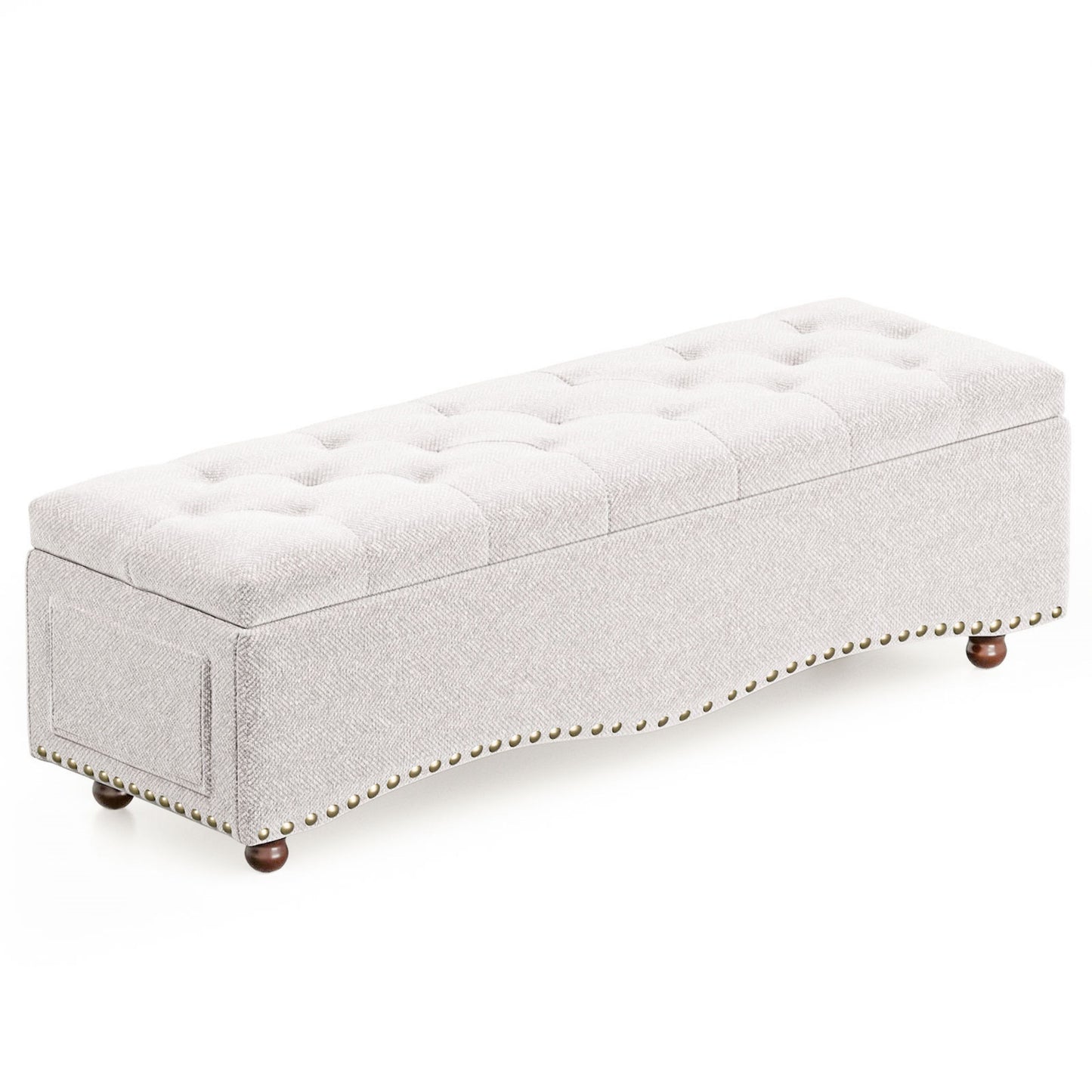 48.5" Storage Bench, Tufted Upholstered End-of-Bed Ottoman with Safety Hinge, Nailhead Trim & Side Pockets for Bedroom, Entryway & Living Room