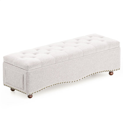 48.5" Storage Bench, Tufted Upholstered End-of-Bed Ottoman with Safety Hinge, Nailhead Trim & Side Pockets for Bedroom, Entryway & Living Room