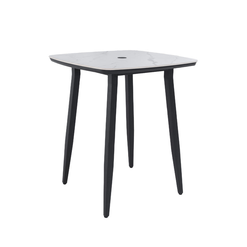 Barvallo Rounded-Square Aluminum Outdoor Bistro Table with Sintered Stone Tabletop and Umbrella Hole