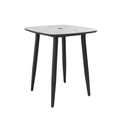 Barvallo Rounded-Square Aluminum Outdoor Bistro Table with Sintered Stone Tabletop and Umbrella Hole