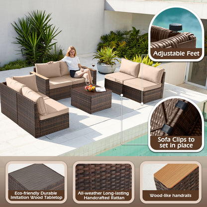 Exclusive Quick Install Patio Furniture Set, 7 Pieces Outdoor Patio Furniture, Durable Wicker Outdoor Couch Patio Sectional Sofa Conversation Sets for Backyard, Lawn, Outside