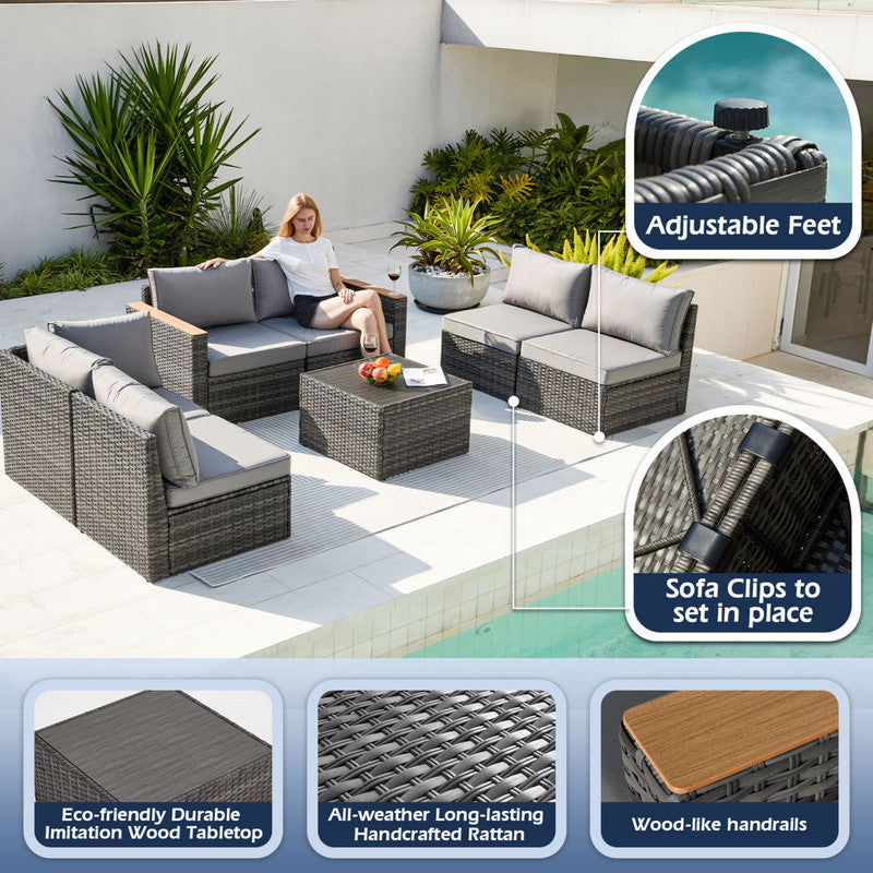 Exclusive Quick Install Patio Furniture Set, 7 Pieces Outdoor Patio Furniture, Durable Wicker Outdoor Couch Patio Sectional Sofa Conversation Sets for Backyard, Lawn, Outside