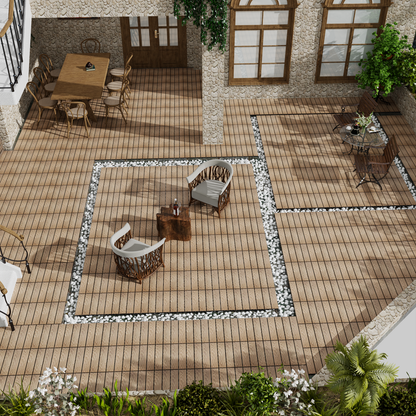 Teak Wood-Plastic Composite Patio Deck Tiles, 12 in. x 12 in. Interlocking Deck Tiles