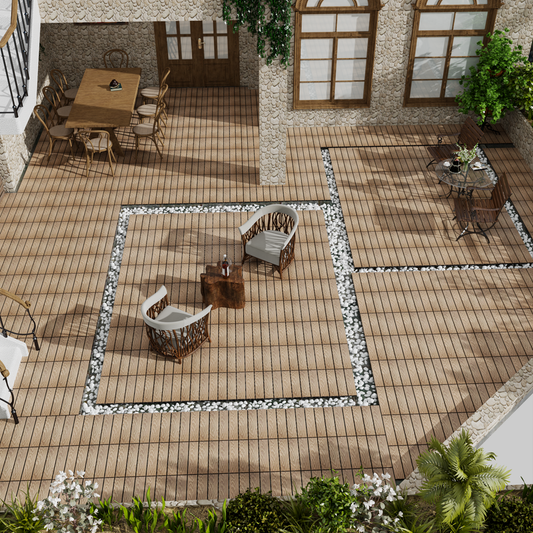 Teak Wood-Plastic Composite Patio Deck Tiles, 12 in. x 12 in. Interlocking Deck Tiles