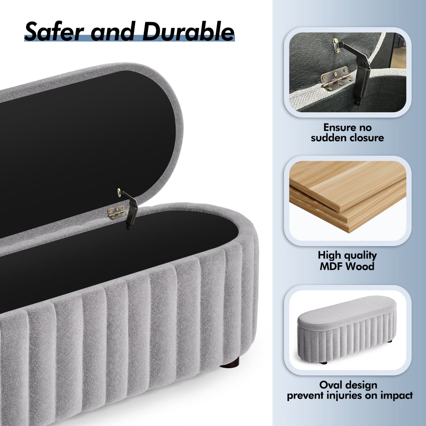 46.1" Storage Bench, Upholstered Ottoman with Safety Hinge, Large Storage Bench for Bedroom, Living Room, Entryway & Closet