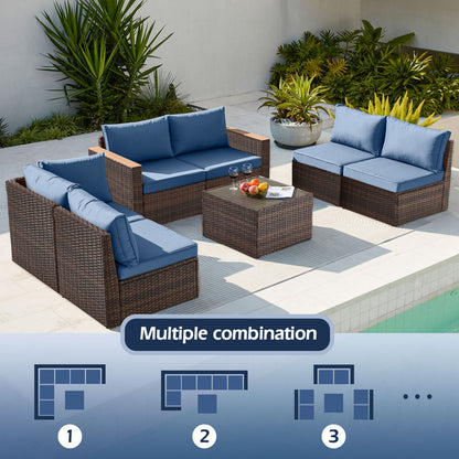 Exclusive Quick Install Patio Furniture Set, 7 Pieces Outdoor Patio Furniture, Durable Wicker Outdoor Couch Patio Sectional Sofa Conversation Sets for Backyard, Lawn, Outside