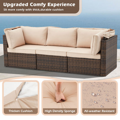 6 Pieces Patio Furniture Sets w/Adjustable Canopy and Backrest, All Weather Wicker Outdoor Patio Conversation Sets, Comfy Outdoor Couch Patio Sectional for Summer Outside, Backyard