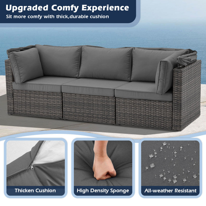 6 Pieces Patio Furniture Sets w/Adjustable Canopy and Backrest, All Weather Wicker Outdoor Patio Conversation Sets, Comfy Outdoor Couch Patio Sectional for Summer Outside, Backyard