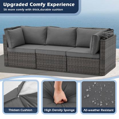 6 Pieces Patio Furniture Sets w/Adjustable Canopy and Backrest, All Weather Wicker Outdoor Patio Conversation Sets, Comfy Outdoor Couch Patio Sectional for Summer Outside, Backyard
