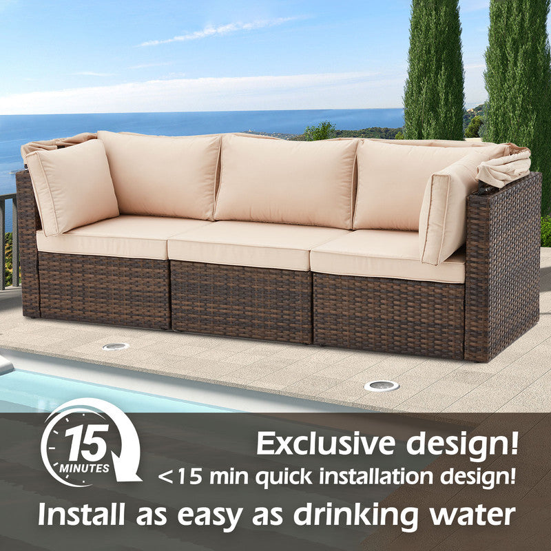 6 Pieces Patio Furniture Sets w/Adjustable Canopy and Backrest, All Weather Wicker Outdoor Patio Conversation Sets, Comfy Outdoor Couch Patio Sectional for Summer Outside, Backyard