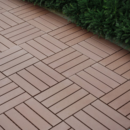 12 in. x 12 in. Plastic Interlocking Deck Tiles, Waterproof 4-slat Flooring Tile in Brown(44-Pack)