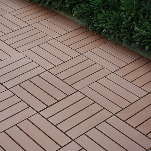 12 in. x 12 in. Plastic Interlocking Deck Tiles, Waterproof 4-slat Flooring Tile in Brown(44-Pack)