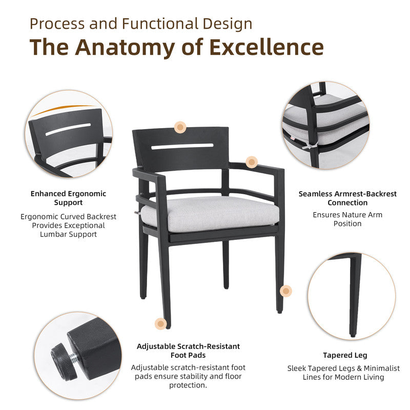 Cavallo 5-Piece Outdoor Pedestal Dining Set Rounded Square Sintered Stone Table & 4 Armchairs W/ Sunbrella Cushions
