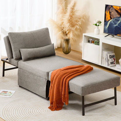 5-in-1 Convertible Sleeper Chair Bed, Assembly-Free Folding Sofa Chair with Adjustable Backrest, Linen Ottoman Sofa Bed for Apartment & Living Room